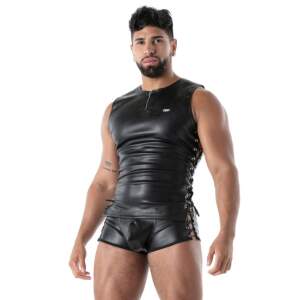 TOF PARIS - Stoer Kunstleren Tank Top met Vetersluitingen - Zwart