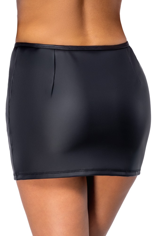 Cottelli Collection - Wetlook Mini Rok met Strass Rits - Zwart - Afbeelding 4