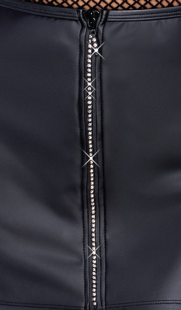 Cottelli Collection - Wetlook Mini Rok met Strass Rits - Zwart - Afbeelding 5