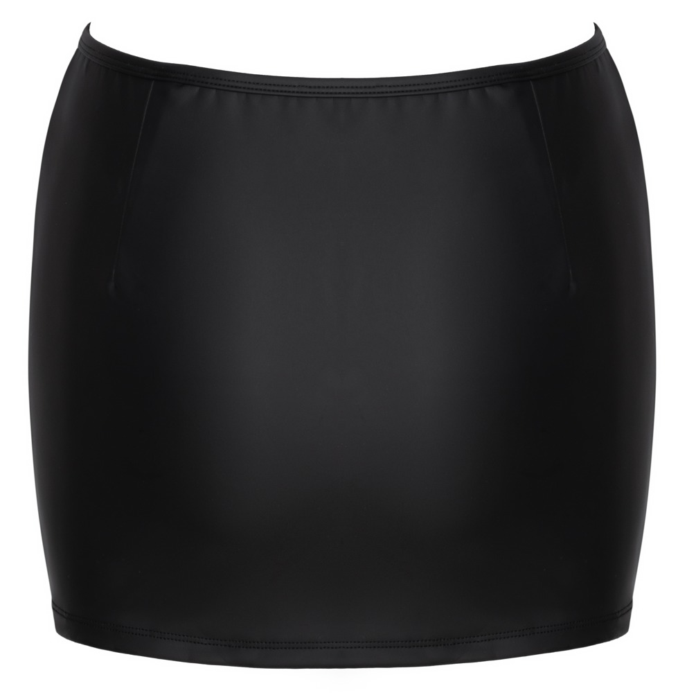Cottelli Collection - Wetlook Mini Rok met Strass Rits - Zwart - Afbeelding 7