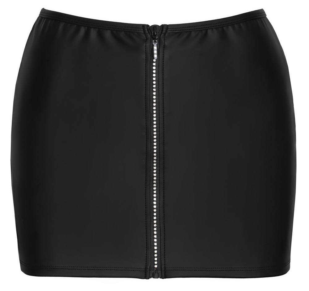 Cottelli Collection - Wetlook Mini Rok met Strass Rits - Zwart - Afbeelding 6