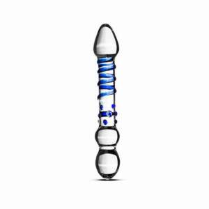 Dubbele Glazen Dildo - G-Spot/Prostaat/Anaal Dildo - Blauwe Ribbels en Noppen