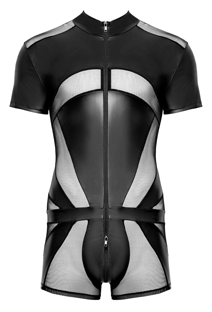 Svenjoyment - Wetlook Bodysuit met Gaas Inzetten - Zwart - Afbeelding 5