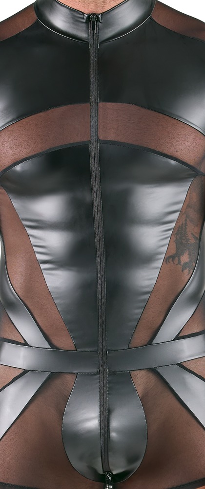 Svenjoyment - Wetlook Bodysuit met Gaas Inzetten - Zwart - Afbeelding 3